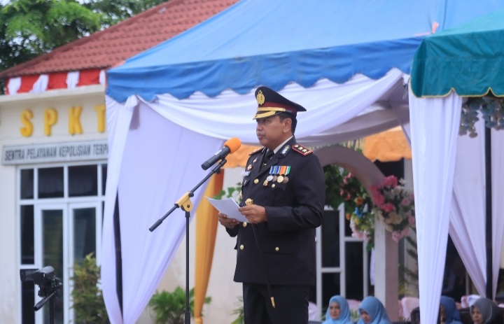 Kapolres Subulussalam AKBP Yhogi Hadisetiawan, S.I.K., M.I.K, saat menyapaikan amanatnya, foto direkam, Senin (01/07/2024).